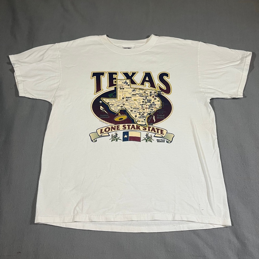 VTG 70s Texas Lone Star State Map‎ Souvenir T Shirt Mens Large IPA